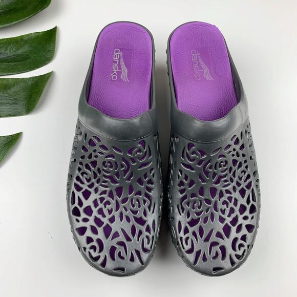 Dansko Pippa Clogs Cut Out Grey Silver Jelly Slip On Women's 39 US 8.5 9 - Picture 2 of 11